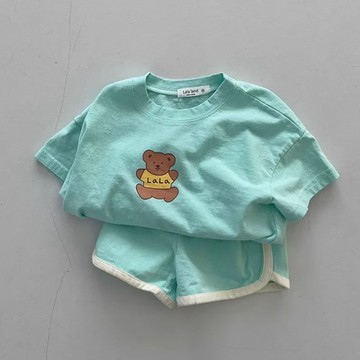 Ary 兒童套裝 男童套裝 寶寶夏天套裝 運動套裝純棉兒童套裝夏季韓版簡約小清新卡通男女童短袖+短褲休閑兩件套