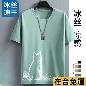 🔥台灣發出🔥 夏天涼感上衣男 大尺碼速乾衣 短袖T恤男寬鬆冰絲上衣 短袖上衣 冰絲T 排汗衫 運動衫 吸濕排汗衣冰絲