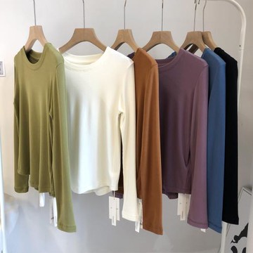 軟糯垂感圓領百搭德絨長袖t恤女秋季修身顯瘦上衣內搭打底衫