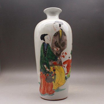 清康熙五彩古彩手繪粉彩人物仕女花瓶古玩古董仿古老貨陶瓷器收藏