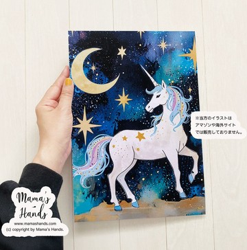 A4 海報：獨角獸與月亮、星空，風格類似奧拉克爾卡（Oracle Card）與塔羅卡（Tarot Card），水彩畫風，兼具療癒、開運等意涵的插畫藝術作品