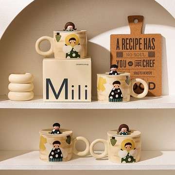 馬克杯 水杯 隨手杯 牛奶杯 【94%好評率】可愛復古馬克杯帶蓋情侶杯高端精致杯子禮盒禮物陶