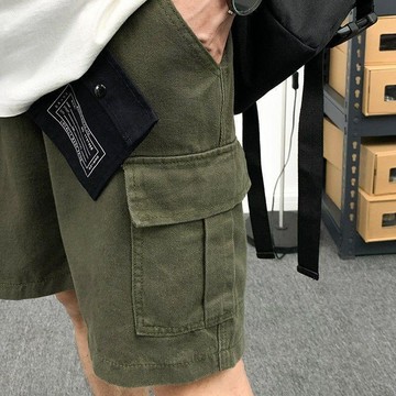 大尺碼純棉工裝五分褲 男 透氣寬版百搭短褲 夏季工裝短褲男純棉潮牌寬鬆學生休閒中褲日系復古百搭5五分褲0806