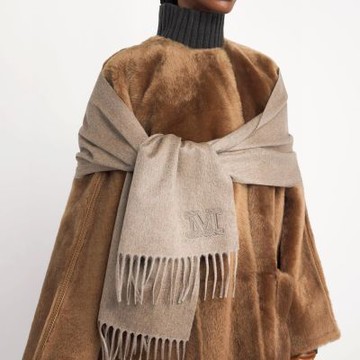 Max Mara WSDALIA M字刺繡喀什米爾羊絨流蘇圍巾-4色可選