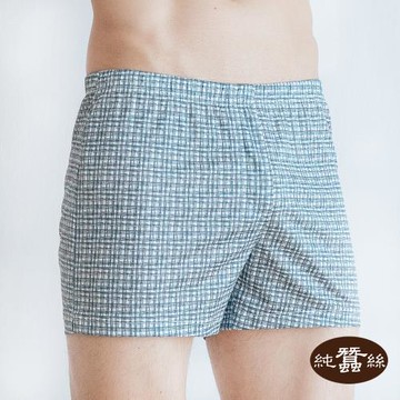 【岱妮蠶絲】鳳眼蠶絲中腰平口內褲男四角褲-手繪格紋-綠(MMA4BA01)