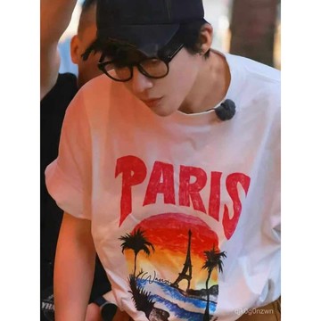✨免運✨劉宇寧衣服 劉宇寧地球超新鮮衕款日落印花T恤美式複古純棉休閒風上衣百搭男 LBDY