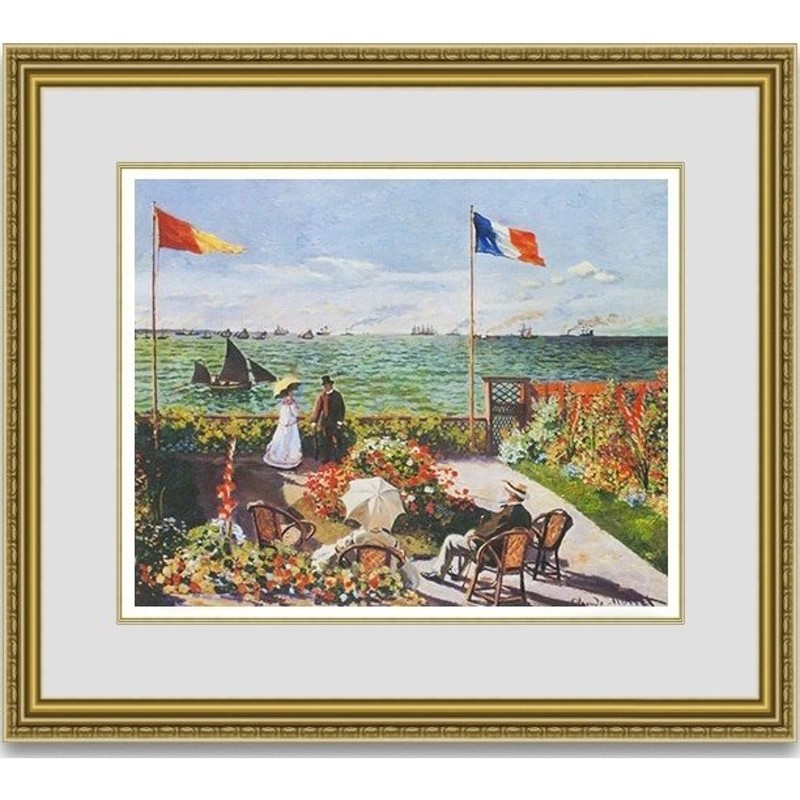 絵画販売 モネ Terrace by the Sea side 額縁付き | LINEショッピング