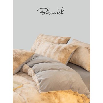 英國BOBOWISH 秋冬加厚保暖皮草絨四件套ins羋彩咖色加絨床單被套