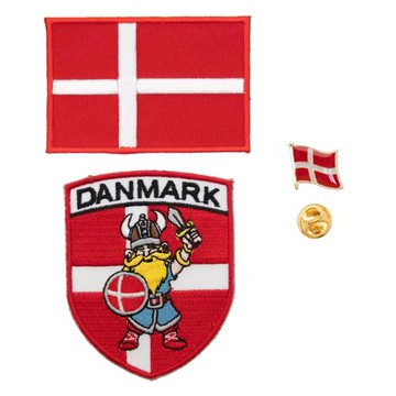補丁肩章燙布貼 三件組維京人刺繡＋丹麥國旗+別針徽章 刺繡布貼 衣服裝飾燙布貼