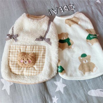 日韓系格子拼接小熊貓咪背心毛絨寵物秋冬保暖衣服可愛狗狗外套