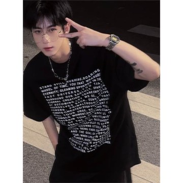 2026新款泰戈爾詩歌英文印花T恤彈幕短袖寬松情侶ins上衣男女同款