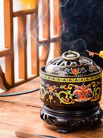 電子熏香爐 琺瑯彩陶瓷電子香爐熏香爐香道香粉香精香薰爐定時調溫插電香爐