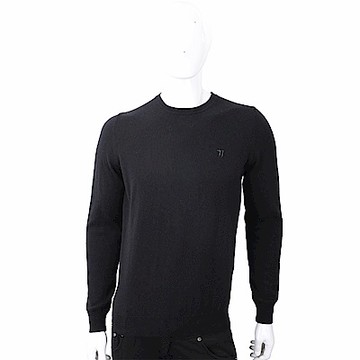 TRUSSARDI T字刺繡細節黑色圓領針織羊毛衫