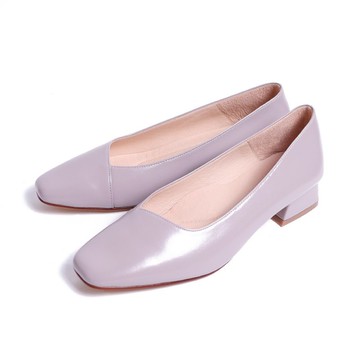 都會個性方頭低跟包鞋淺灰