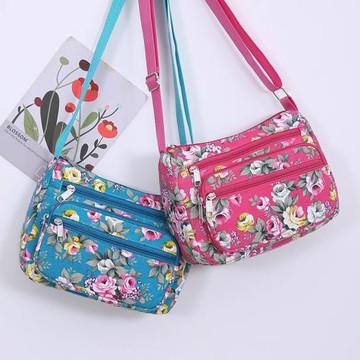 斜挎媽媽包單肩大容量帆布包印花尼龍中老年女包百搭牛津布斜背包