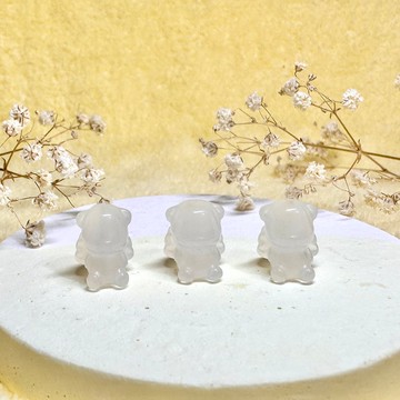 天然白瑪瑙天使小熊項鍊/手珠 可愛造型雕刻礦石飾品