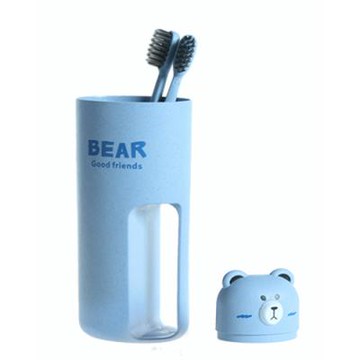 iSFun 臉紅熊熊 麥纖維牙刷雙人漱口杯 4色可選