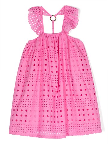 Mariuccia Milano Kids - ruffle-detail broderie anglaise dress - kids - Cotton - 12 yrs - Pink