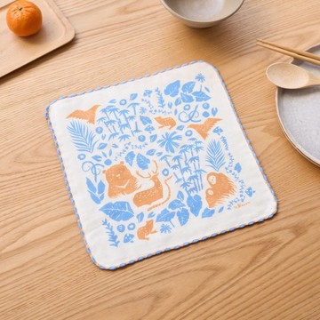 紗布方塊巾/山林朋友/橘藍