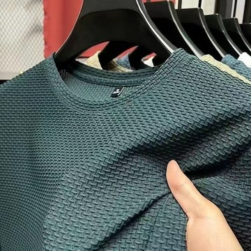 🚀虧本到貨&舒適透氣⚡12025新款竹節網眼冰絲短袖T恤男士圓領半袖男潮牌打底夏季上衣服