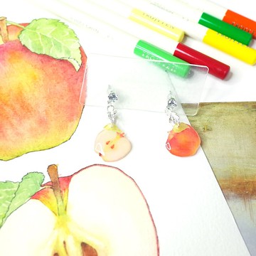 蘋果 繪畫耳環 耳針/耳夾
