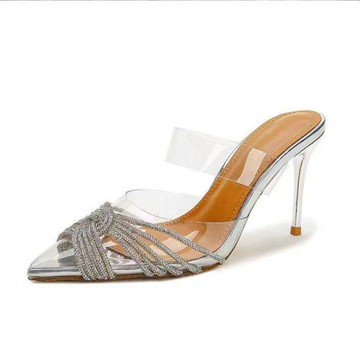 尖頭透明水鉆高跟鞋一字涼拖2025夏季新款御姐外穿性感拖鞋涼鞋女