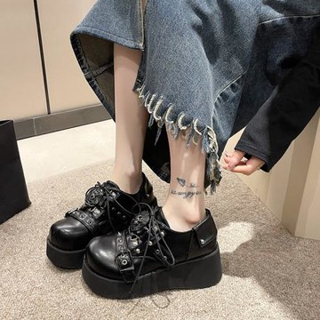 辣妹朋克暗黑哥特lolita女鞋jk小皮鞋子punk women wedge shoes