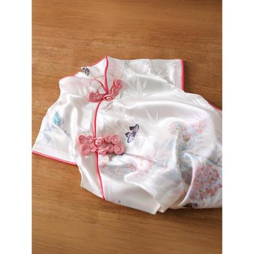 女童旗袍夏季2024新款仿真絲旗袍短袖連衣裙小女孩洋氣新中式漢服