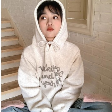 冬季白灰色連帽大學T外套長袖上衣