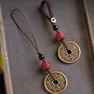 『百貨屋二號』新山鬼花錢銅錢汽車鑰匙扣紫金砂醒獅手編個性創意吊墜手機鏈