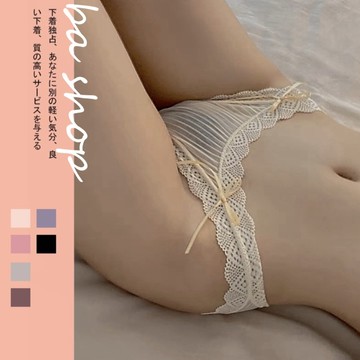 【BAshop】台灣現貨🌹大彈性．輕奢色系條紋冰絲- 透氣.半透明蕾絲內褲  8色選