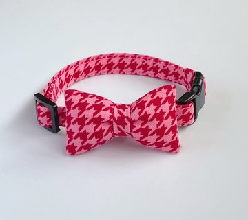 粉色 × 千鳥格紋 蝴蝶結項圈