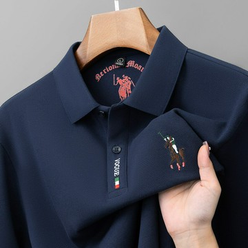 【新款熱賣】男裝秋季現貨刺繡新款純棉長袖時尚合體型商務polo衫男