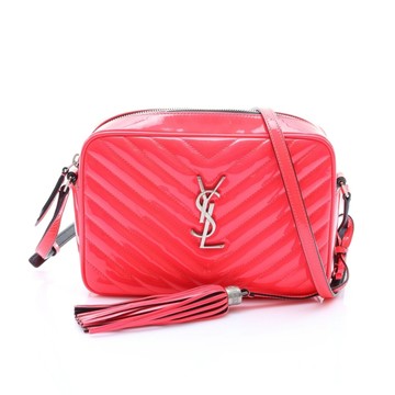 SAINT LAURENT YSL 聖羅蘭 螢光粉色 漆皮 Lou Fringe 肩背包 【二手名牌BRAND OFF】