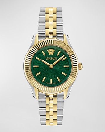 30mm Greca Time Watch with Bracelet Strap, Two Tone/Green