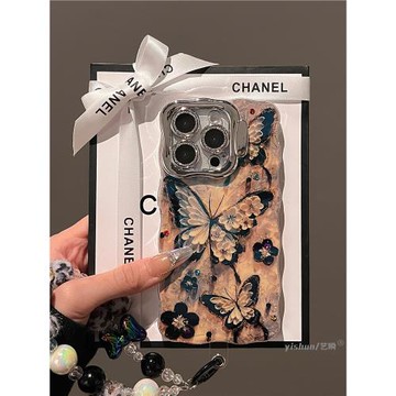 適用蘋果16pro手機殼2024新款iPhone15ProMax高級感復古油畫蝴蝶14plus藍光13鏡頭全包支架12pm保護套11女款