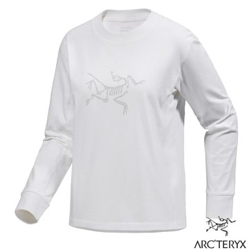 【ARCTERYX 始祖鳥】女 ARCHAEOPTERYX 圖案有機棉混紡圓領長袖T恤/X000009428 白光白