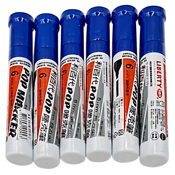 LIBERTY 利百代 907-06-bl pop/06mm/嘜克筆 藍 3~6 mm 斜方尖 /盒  藍色  6支