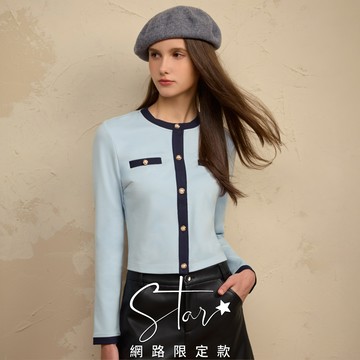 STAR 小香風撞色高磅不易皺顯瘦羅馬布外套