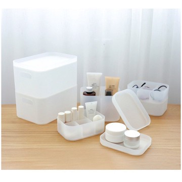 現貨 磨砂透明附蓋收納盒 美妝整理盒 功能收納盒 飾品分類盒