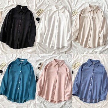 藍色襯衫女秋冬新款冬季內搭打底上衣小個子復古港味白襯衫