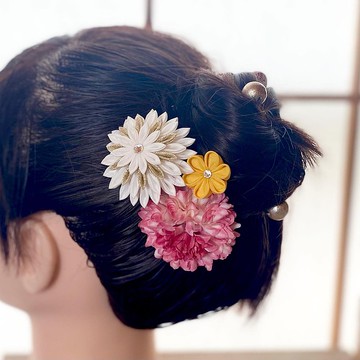 Tsumamizaiku浴衣髮飾黃x 兩色粉粉紅