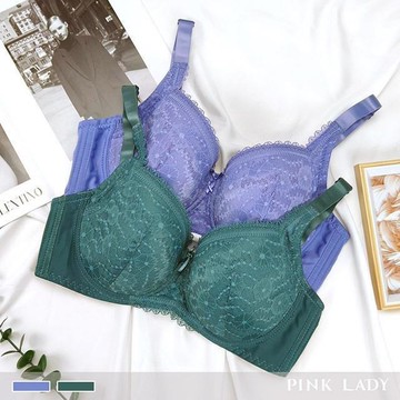 【PINK LADY】硬鋼圈 D~E罩杯 綠藤幽蔓 蕾絲軟薄襯柔滑透氣側背片 內衣 5609