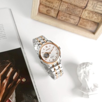 SEIKO 精工 / SSA412J1 / PRESAGE 羅馬刻度 鏤空 機械錶 藍寶石水晶玻璃 不鏽鋼手錶 銀白x鍍玫瑰金 38mm