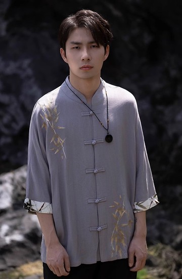 新中式復古 盤扣刺繡亞麻短袖襯衫