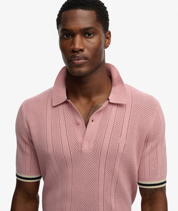 Superdry Men's Knitted Texture Short Sleeve Polo Shirt Pink Size: XL