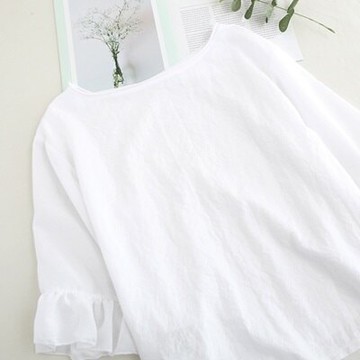 現貨+預購 短袖T恤純色上衣-簡約時尚優雅荷葉袖女打底衫73sy21【獨家進口】【米蘭精品】