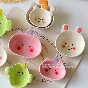 ins風手繪卡通醬料碗大號飯碗拉面碗陶瓷釉下彩可愛寶寶碗水果碗