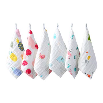 兒童口水巾六層紗 高密褶皺餵奶巾小方巾 -雪倫小舖