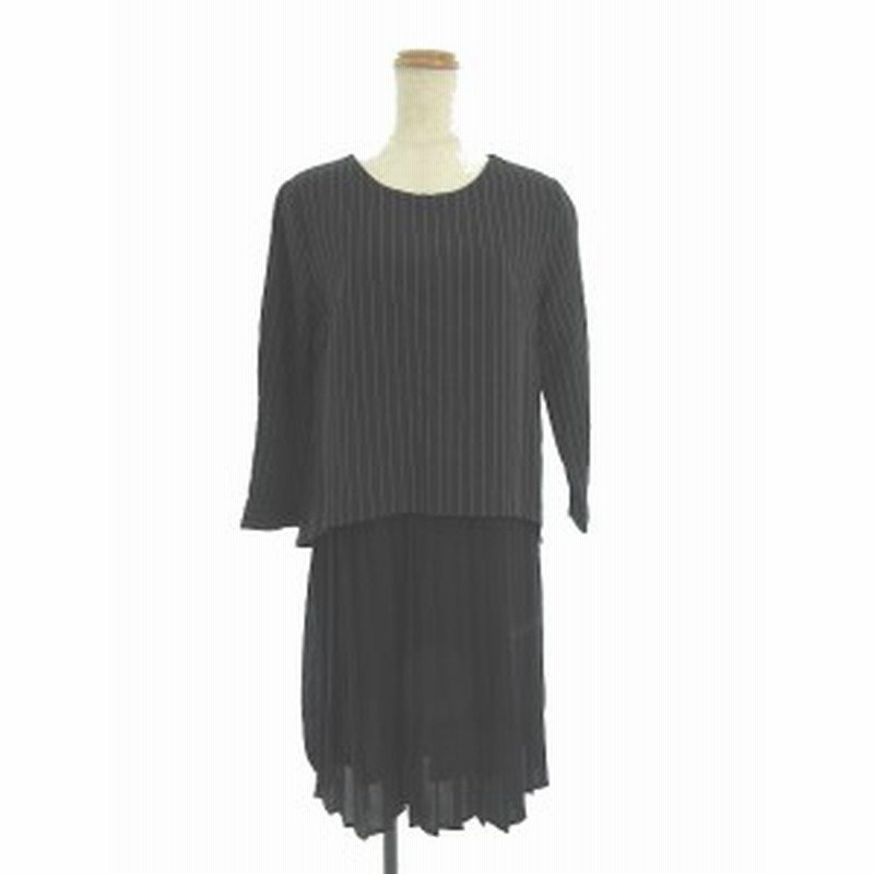 中古 シンプリシテェ Simplicite ワンピース クルーネック ひざ丈 ストライプ 切替 七分袖 黒 ブラック M3o レディース 通販 Lineポイント最大3 0 Get Lineショッピング